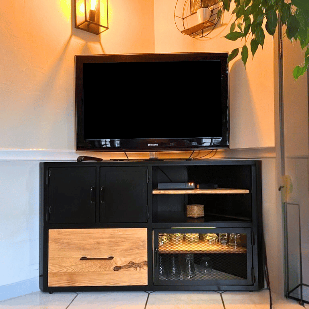 Meuble TV bois et metal style industriel
