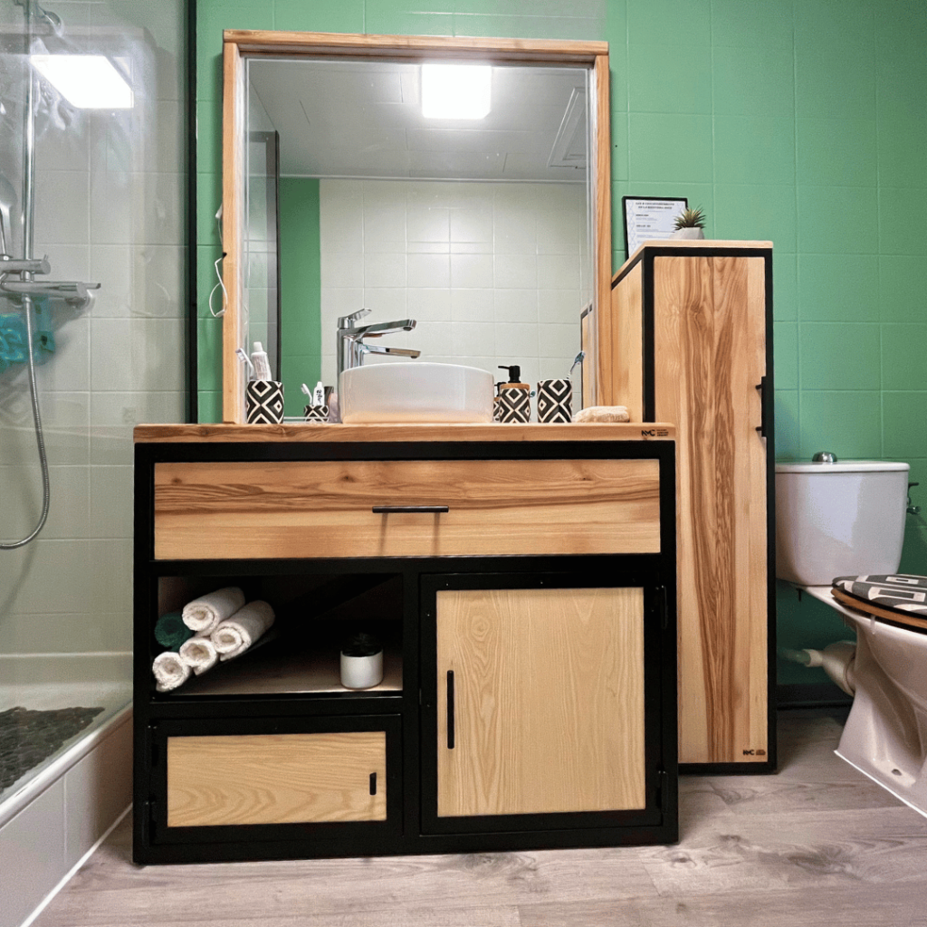 Ensemble de meubles de salle de bain bois et métal
