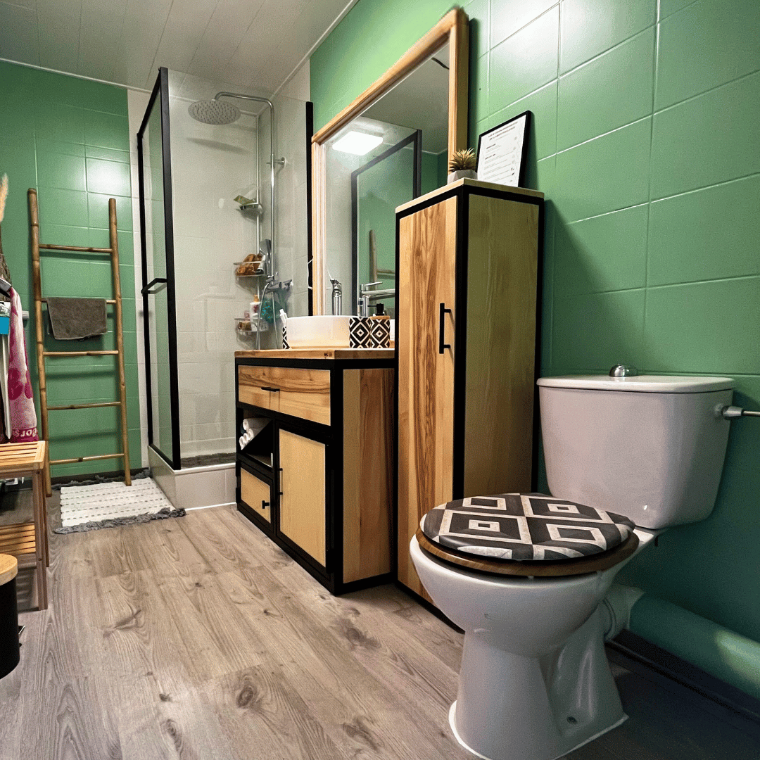 Ensemble de meubles de salle de bain frêne brun et métal thermolaqué