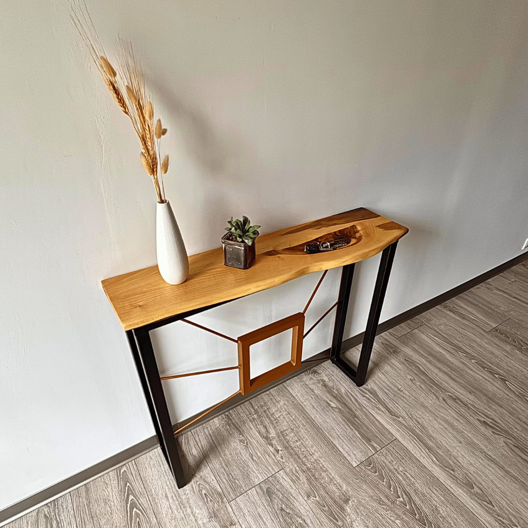 Une console d'entrée unique en bois massif et métal
