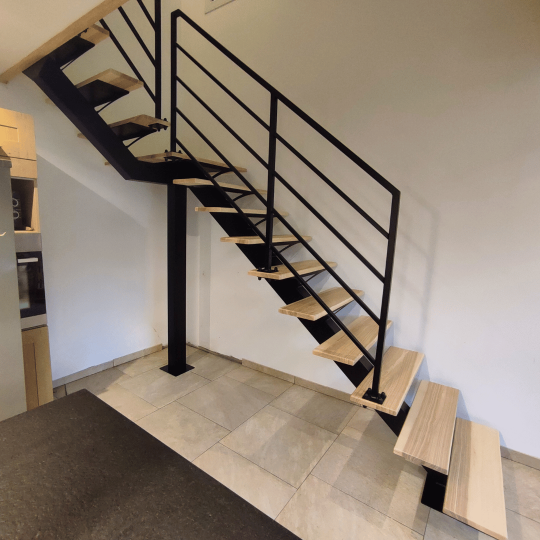 escalier bois massif et métal fabriqué en Franche-Comté