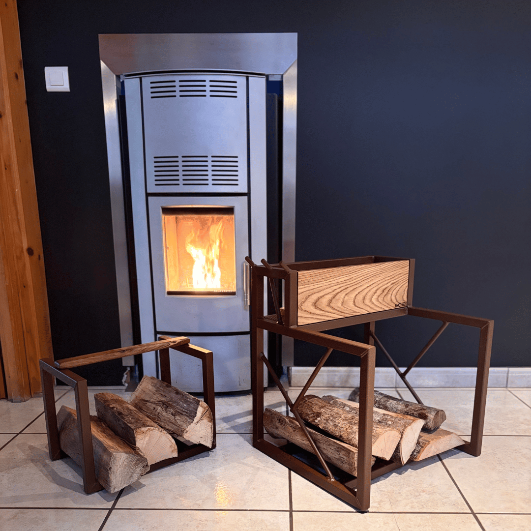 range-buche et porte buche marron design contemporain.